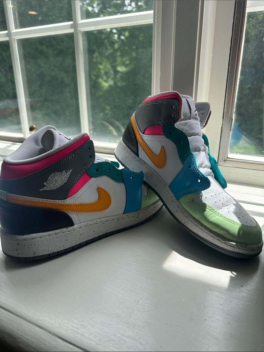 Jordan Mid-Top Sneakers in White, Yellow, Teal, Pink, Green